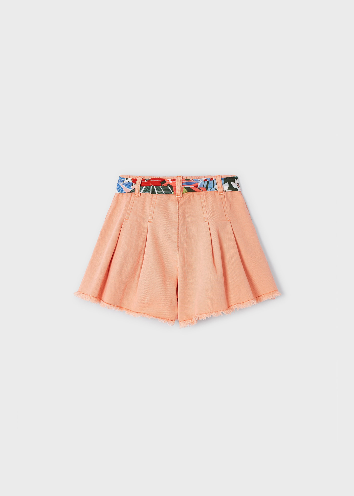 Calções de algodão estampados para meninas com cinto, feitos de algodão sustentável.