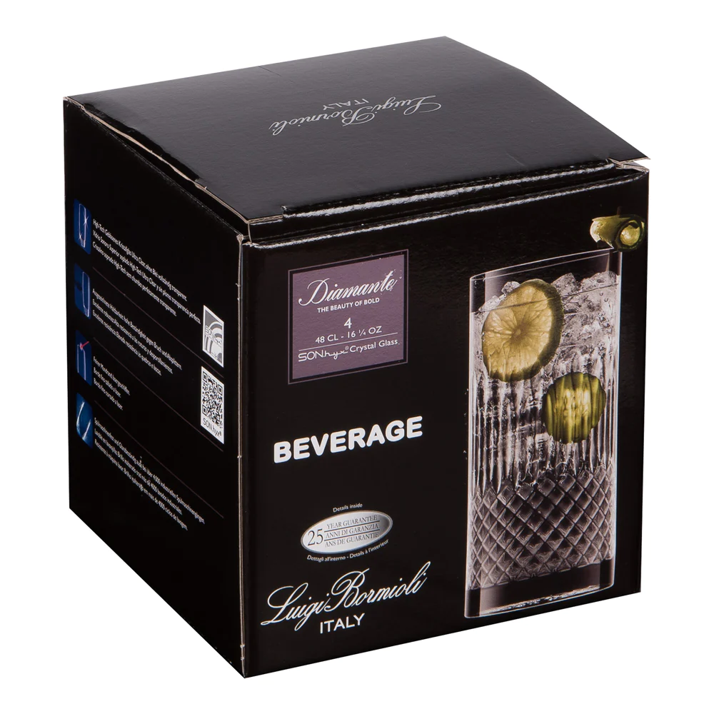 Boîte de 4 gobelets hauts Diamante 48 cl Bormioli Luigi