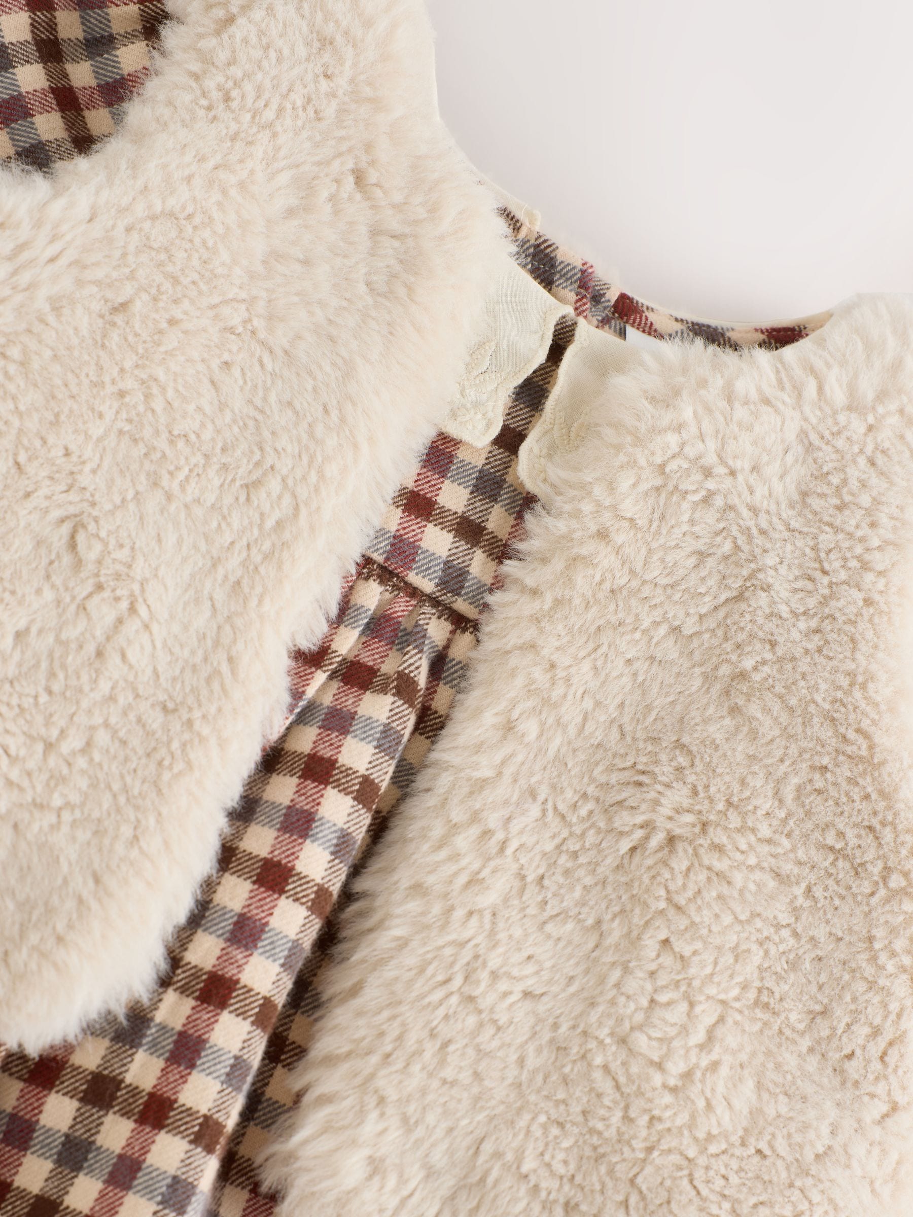 Paarsrood/crème geruit - 2 -delige babyjurk en gilet set (0mnd-2jr)
