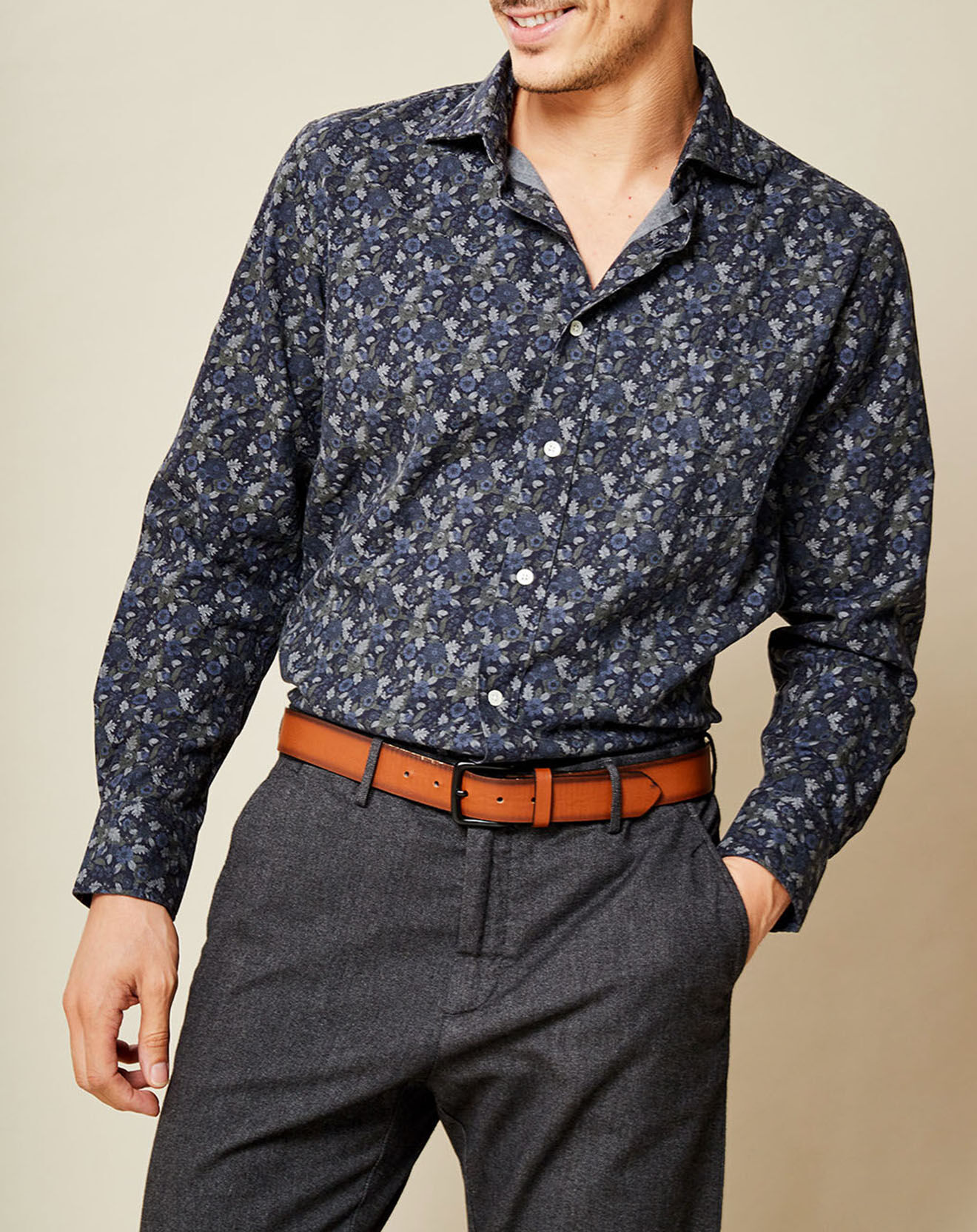 Hartford Chemise Slim Shetland Crew blue/vert/marine