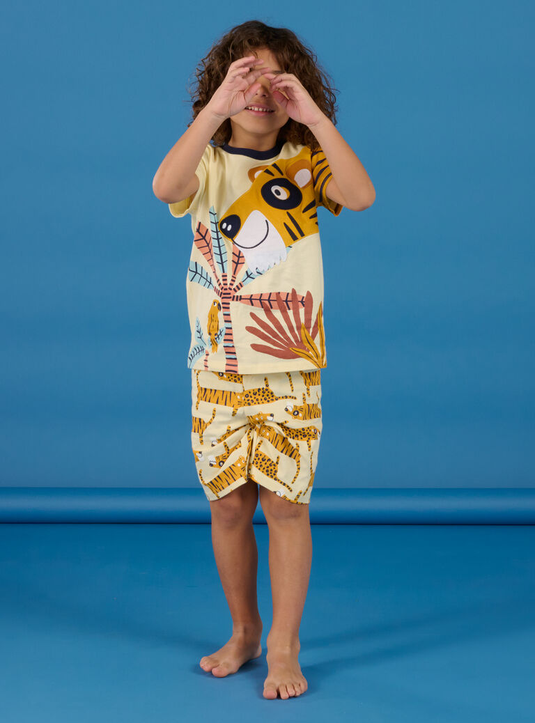 Pyjama jaune pâle à motifs et imprimé tigres