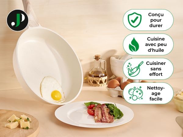 JUST PERFECTO Induktions Töpfe Set - Pfannenset mit deckel - Induktions Töpfe Set - töpfe & pfannen set ohne PTFE und PFOA - Kochgeschirr Topfset induktion (21 pcs Biege)