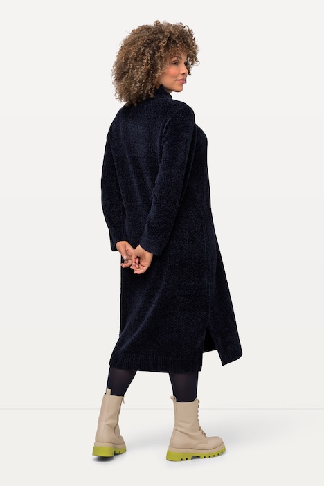 Chenille-Midikleid, Stehkragen, Langarm, kuschelweich