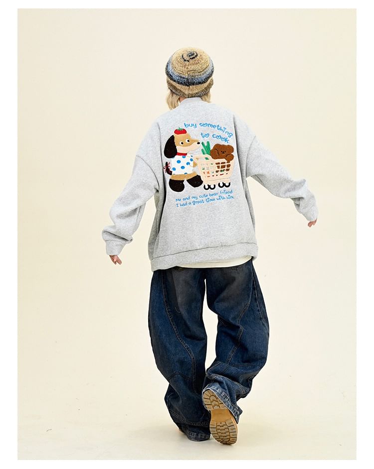 Iduna - Oversized baseballjack met geborduurde hondenhals en verlaagde schouders