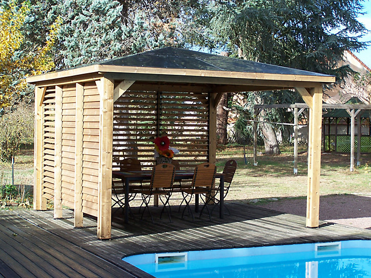 Pool house manuel bois Habrita THB 3535.VV 3,79 x 3,79 m avec 2 parois vantelle