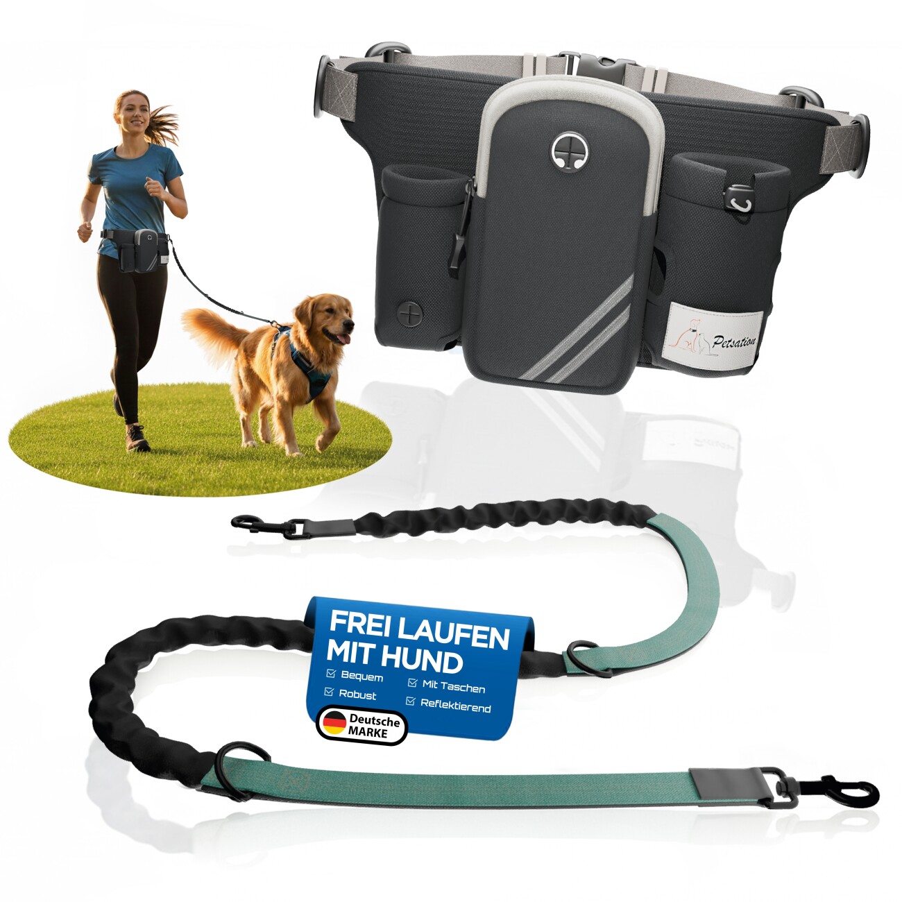 Petsation Joggingleine mit Bauchgurt & Rückdämpfer