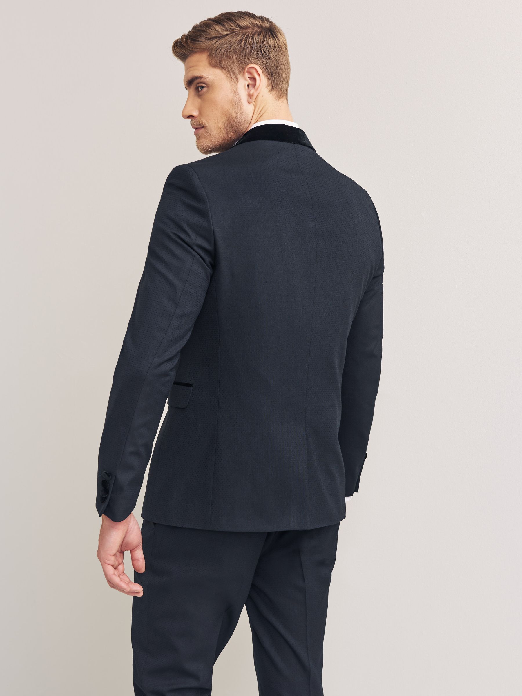Marineblauw - Skinny-fit smoking met patroon: colbert