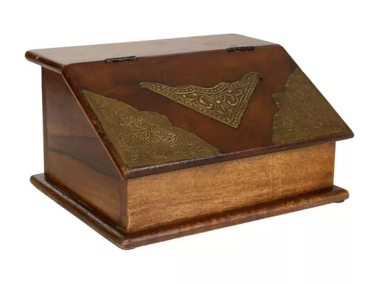 Coffret à bijoux en bois et métal marron 24,5x19x13,5h