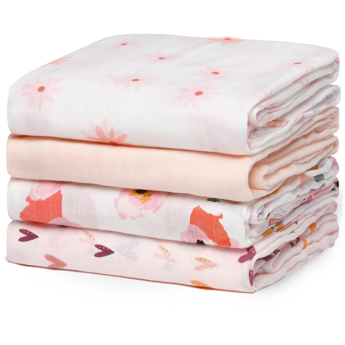 MomcozyMomcozy   Baby Musselin Wickeldecken 4er Pack heart flower