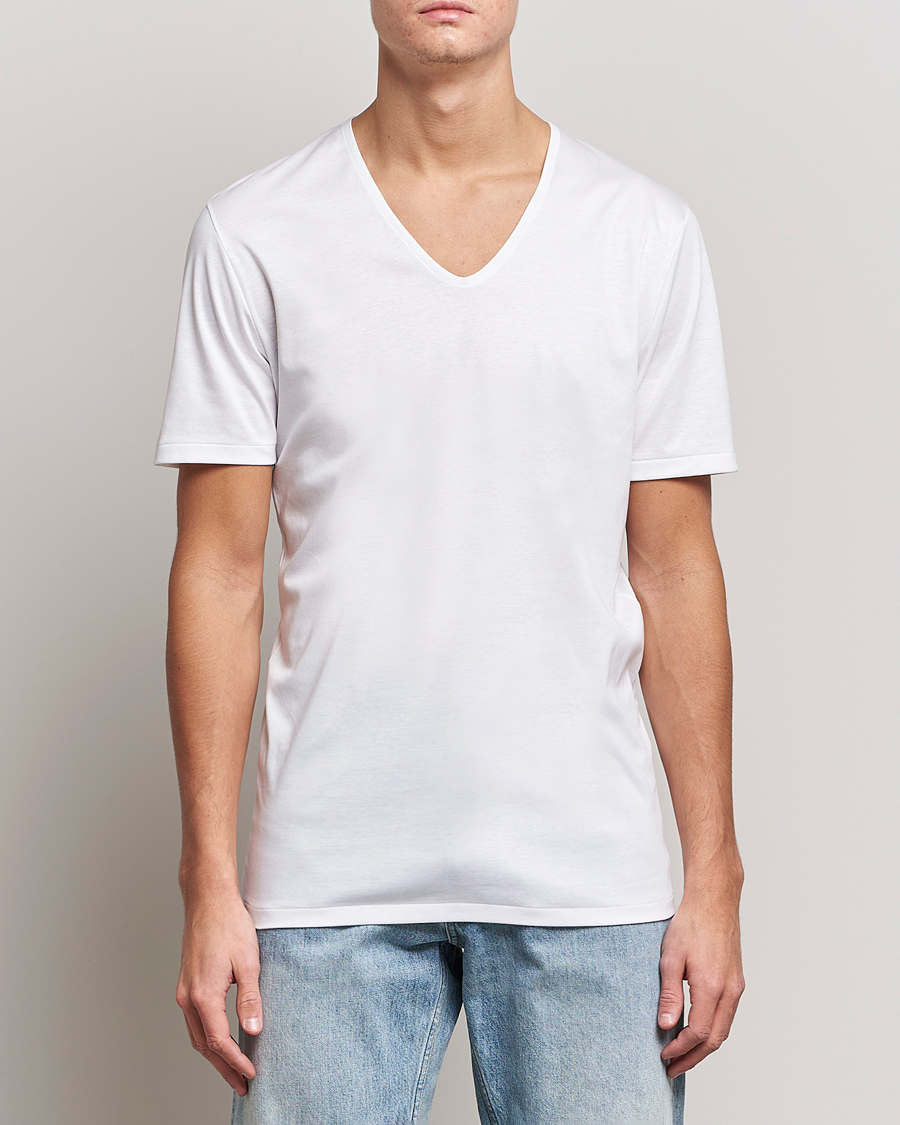 Zimmerli of Switzerland Sea Island Cotton V-Neck T-Shirt White