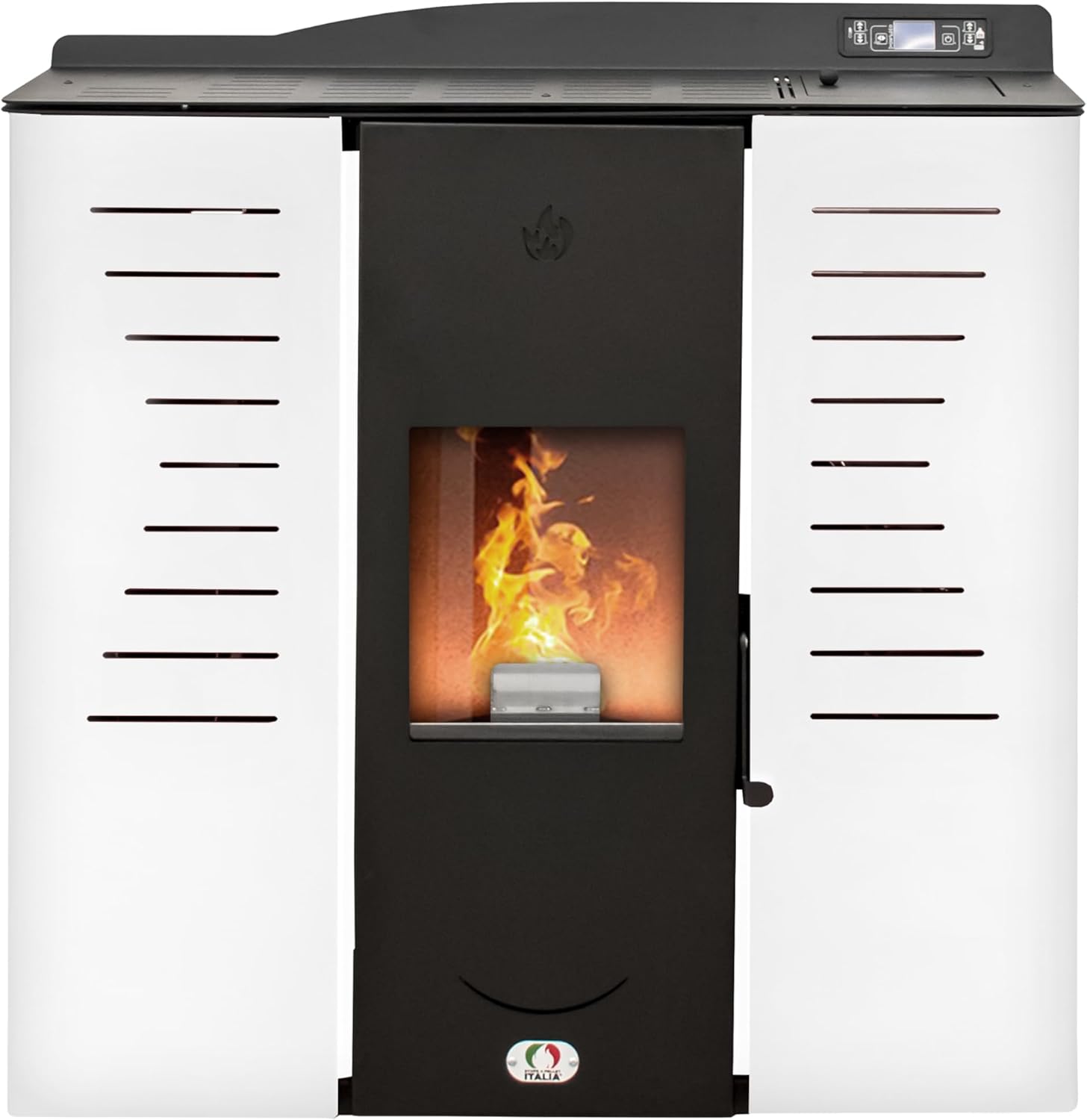 STUFE A PELLET ITALIA Italia 25 KW | Hydro-Pelletöfen für Heizung und Warmwasser Effizienz 90% Heizt 180m² Slim-Design Autonomie 16 Std. Programmierbar 5 Kräfte 24M Garantie Weiß