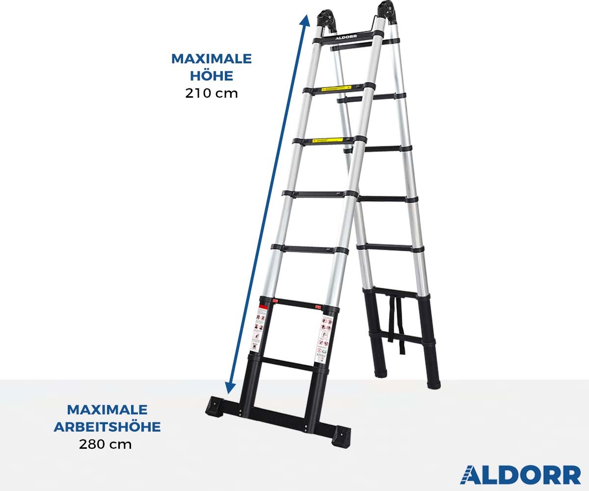 ALDORR Professional - Telescopische opvouwbare ladder 2,20 m + 2,20 m - Multifunctionele ladder - Draagvermogen tot 150 kg - Soft-Close-systeem