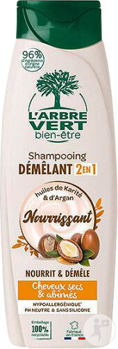 L'Arbre Vert Shampoing Démêlant Nourrissant 2en1 Cheveux Secs Karité Et Argan Flacon 250ml