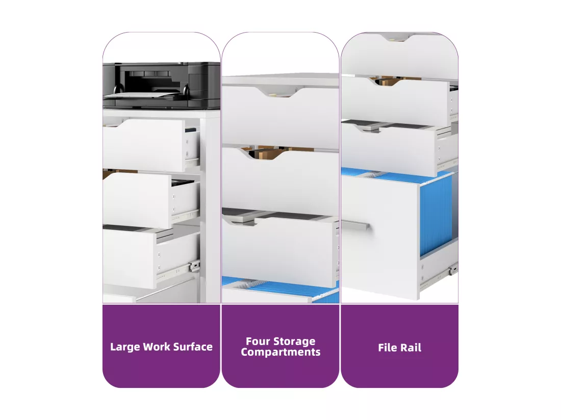 YITAHOME Armoire de Classement Mobile à Roulettes avec 4 Tiroirs, Meuble de Bureau, Commode à Roulettes, Blanche