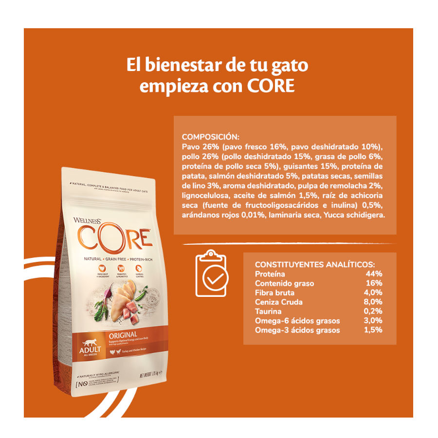 Ração para gatos adultos Wellness Core com frango e peru