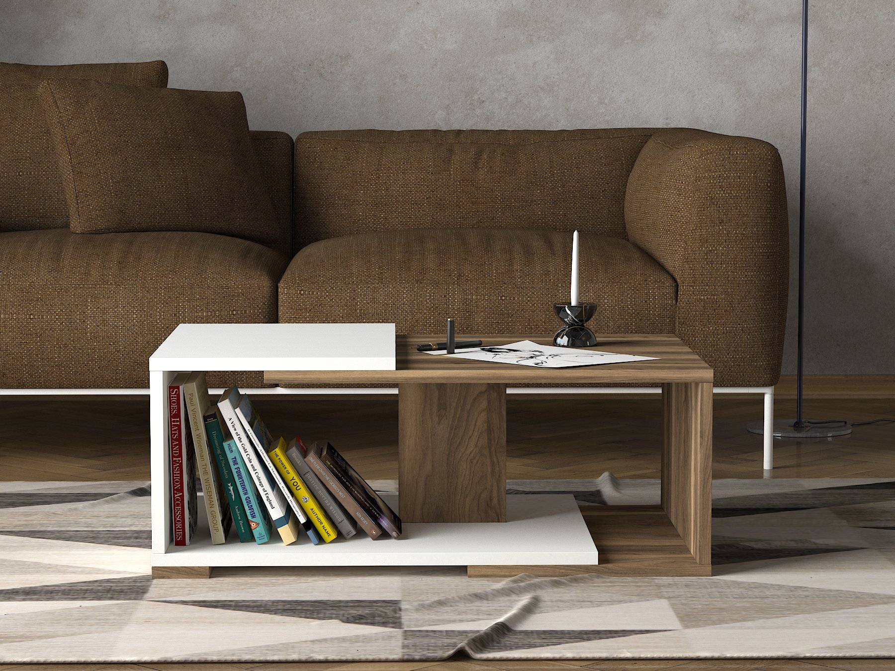 Couchtisch Modern Weiß Walnuss