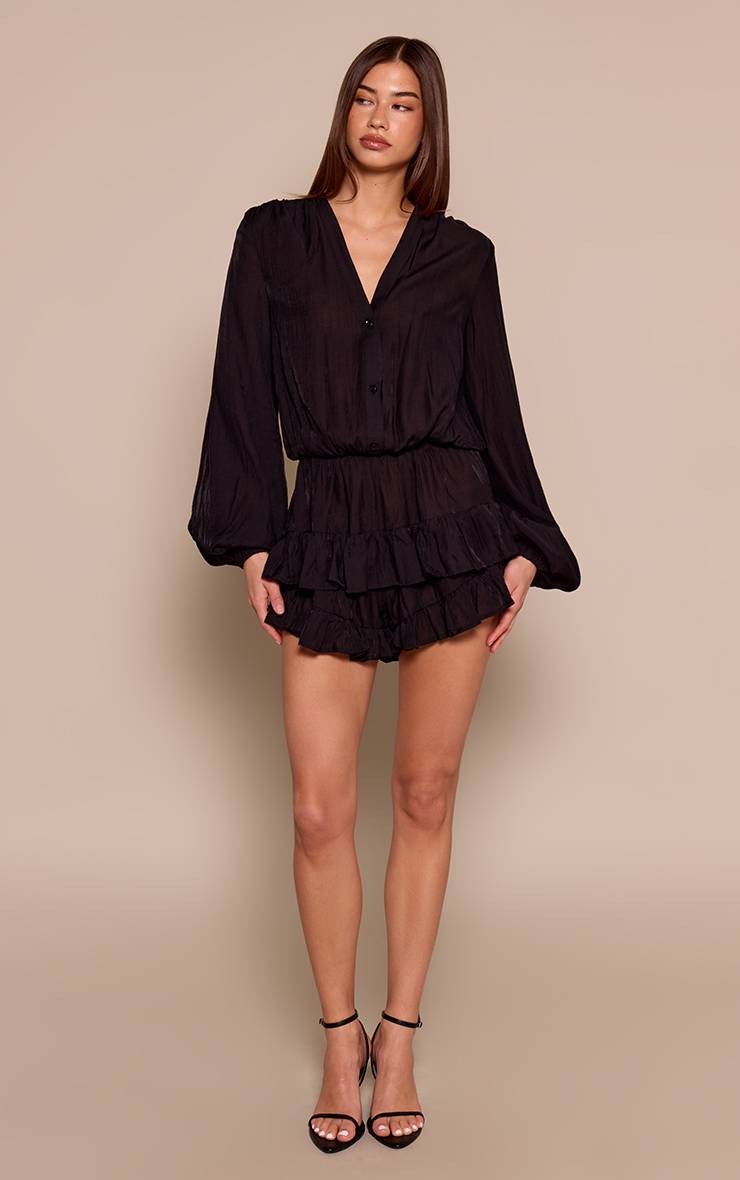Noir Combi-short En Mousseline À Volants Et Coupe Droite