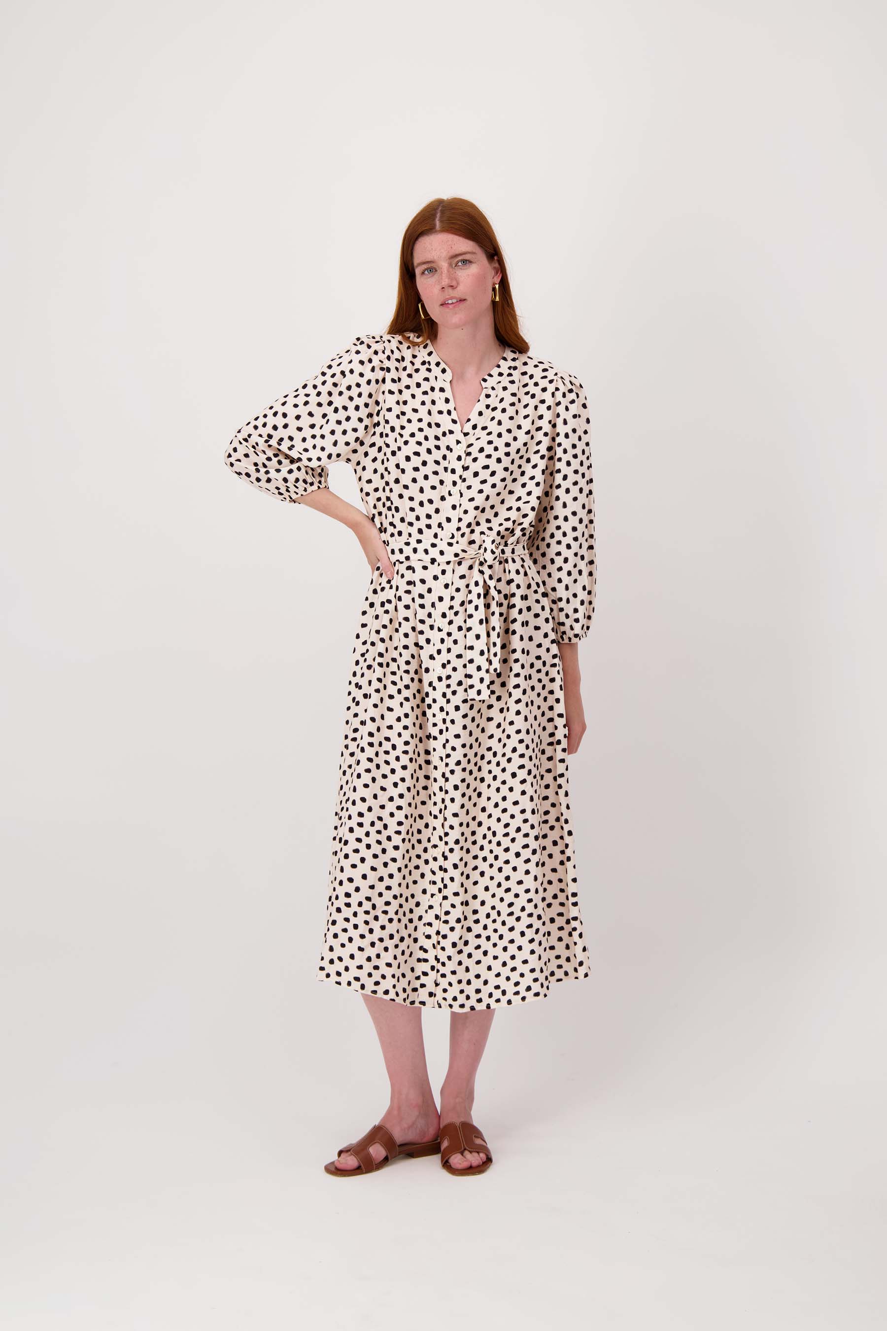 jurk met stippen print korte mouw