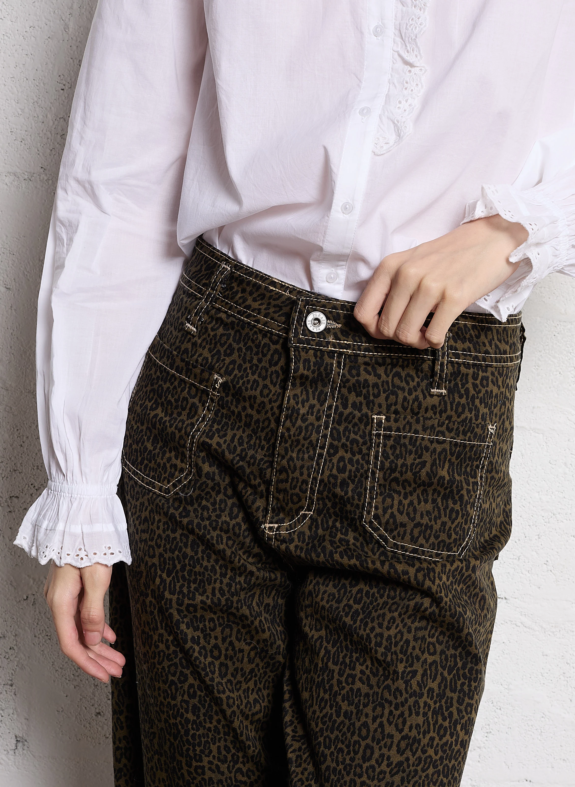 Pantalon droit imprimé| Marron