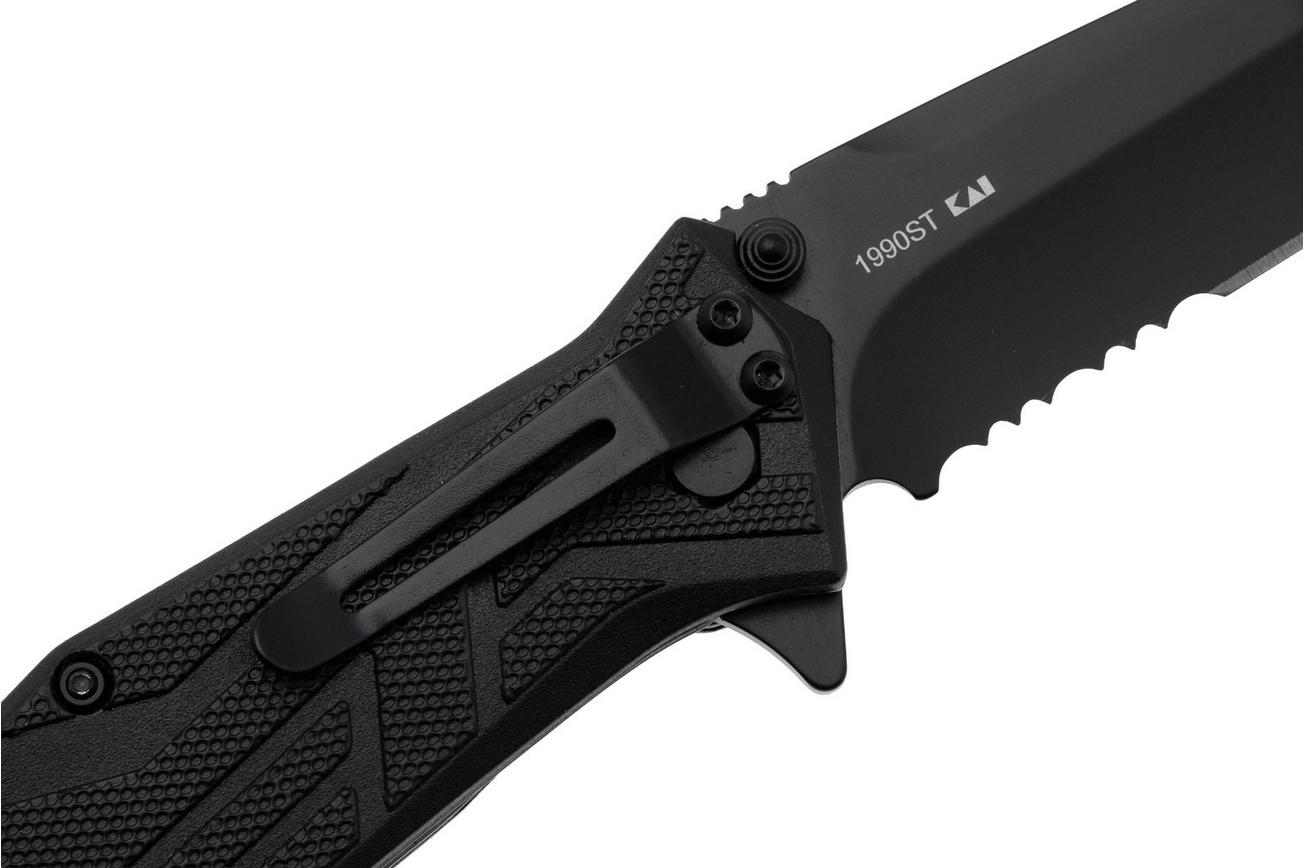 Kershaw Brawler Serrated 1990ST Black Oxide 8Cr13MoV, Black FRN, zakmes