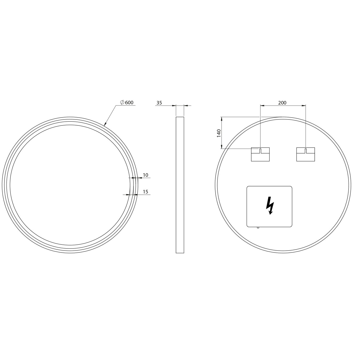 Sapho Kadris ronde spiegel met verlichting 60cm zwart