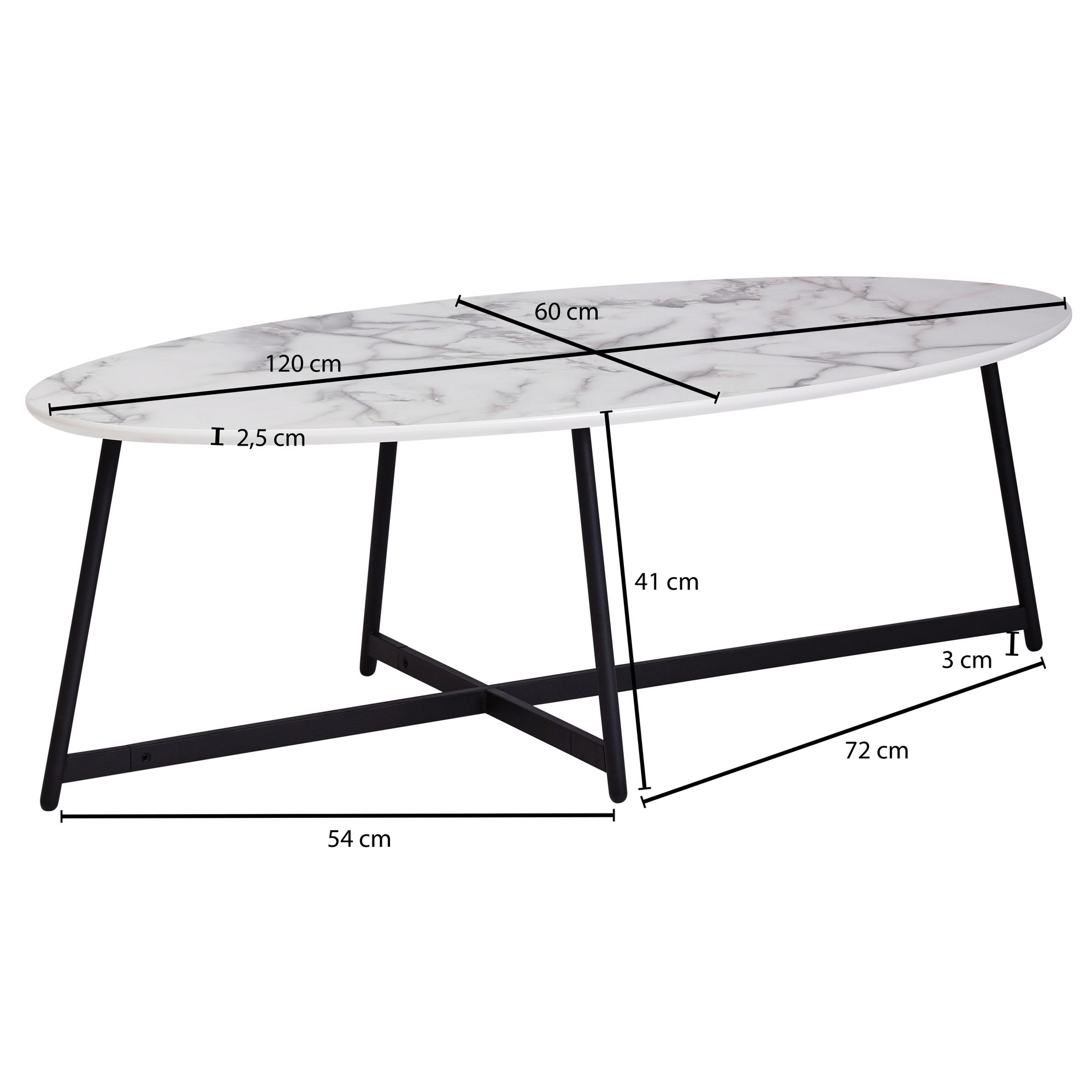 KADIMA DESIGN Marmor-Design Couchtisch, moderner Wohnzimmertisch, schwarz lackierte Beine, 120x45x60 cm.