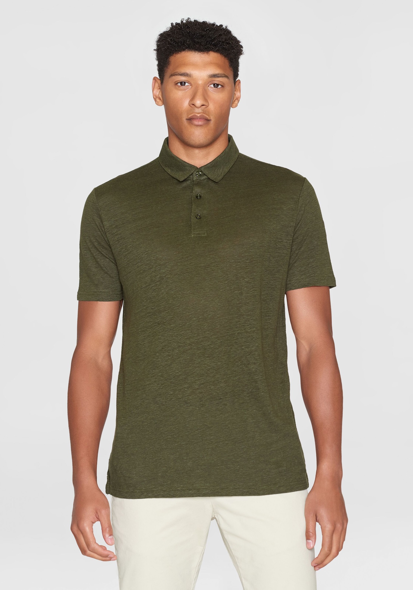 Knowledge Cotton Apparel Leinen Poloshirt Forrest Night