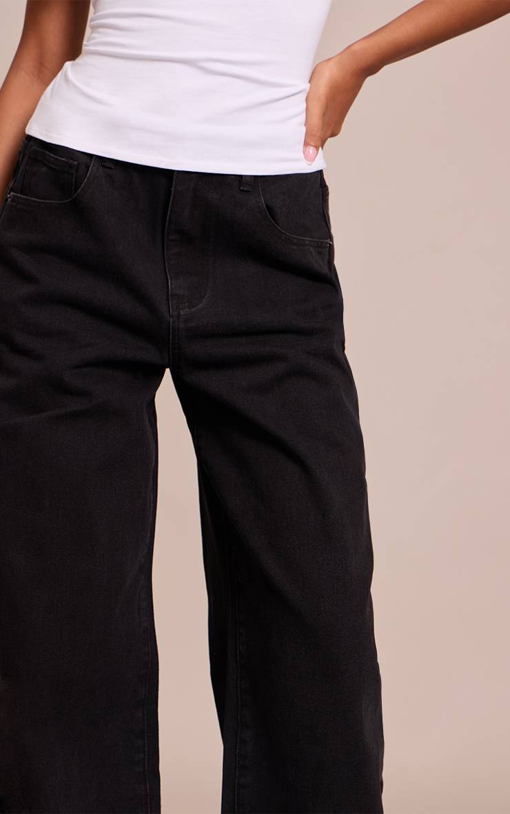 Noir Jean Boyfriend Taille Haute Avec Ceinture Descendante Au Dos