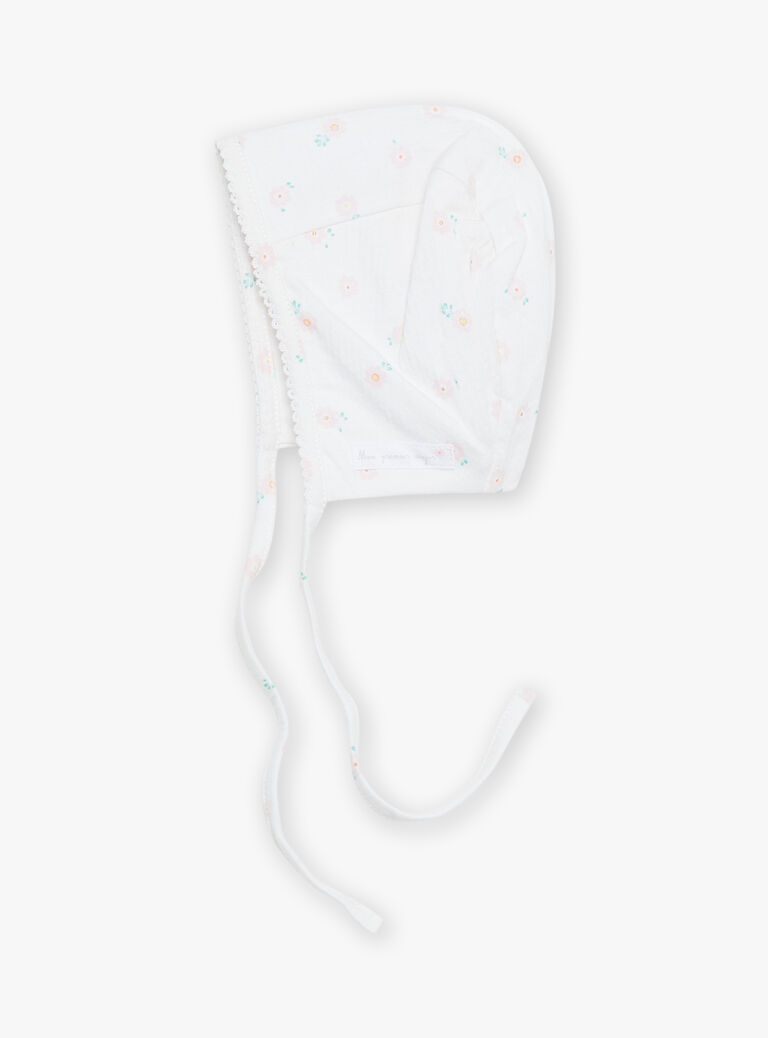 Robe et béguin de naissance blancs à imprimé fleurs