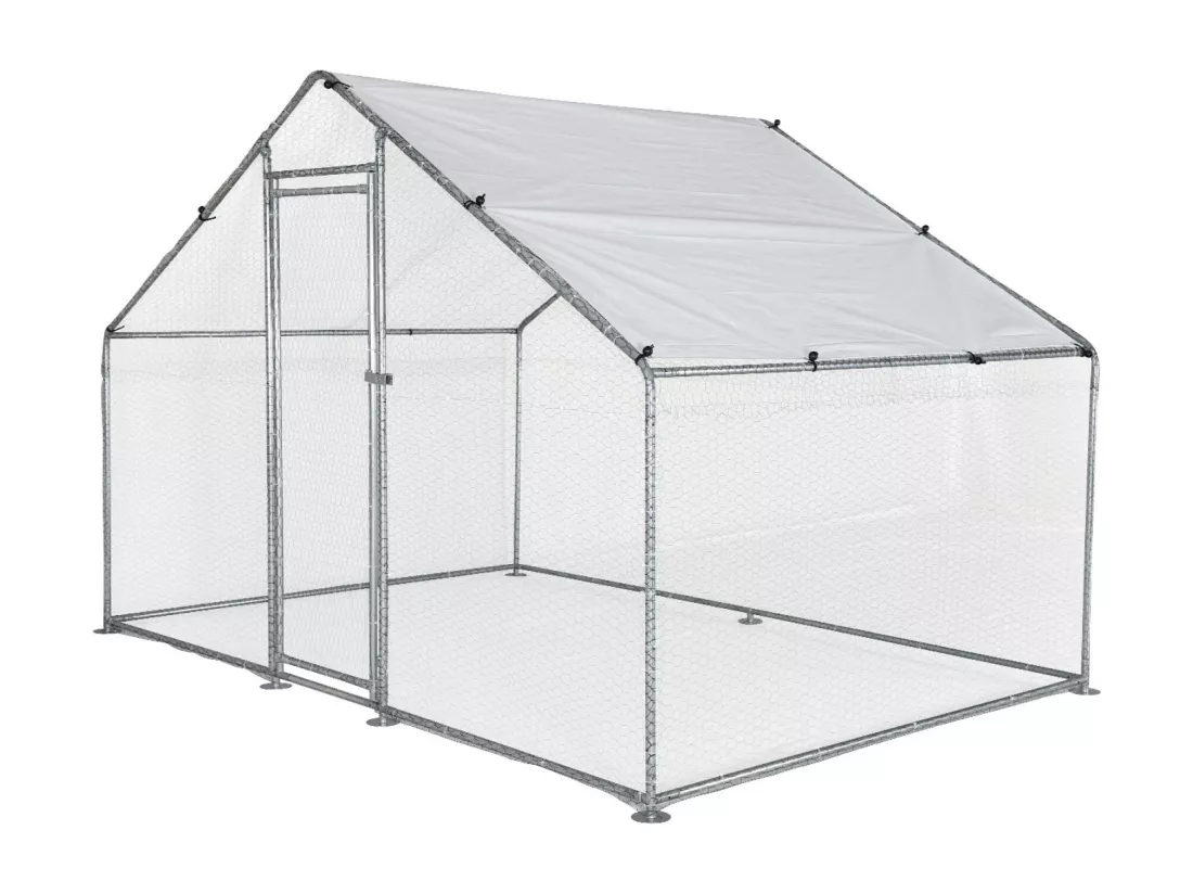 Enclos pour poulailler 6m² - Babette - Volière en acier galvanisé. bâche de toit imperméable et anti UV. porte avec loquet. enclos pour animaux 3x2m