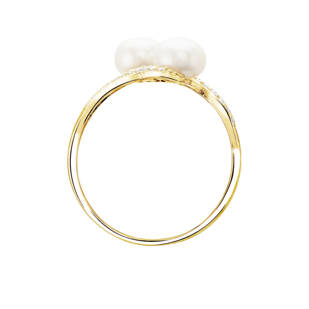 Bague Loeva Or Jaune Perle De Culture Et Oxyde De Zirconium