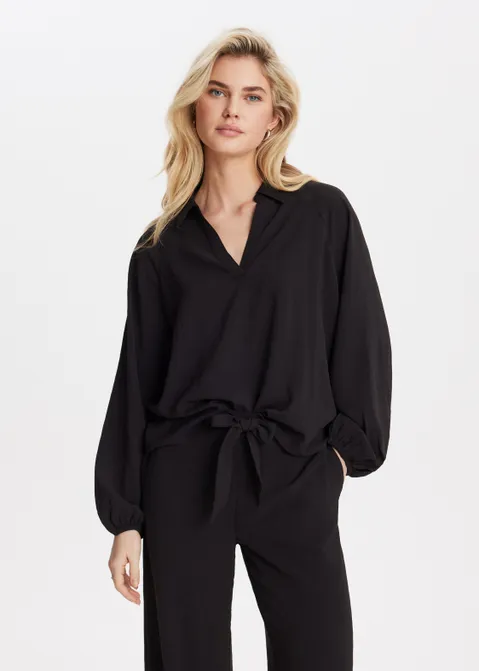 Top met plooien zwart (ZWART)