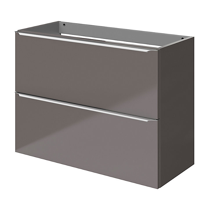 Meuble sous vasque faible profondeur à suspendre GoodHome Imandra gris taupe brillant L. 80 x H. 60 x P. 36 cm