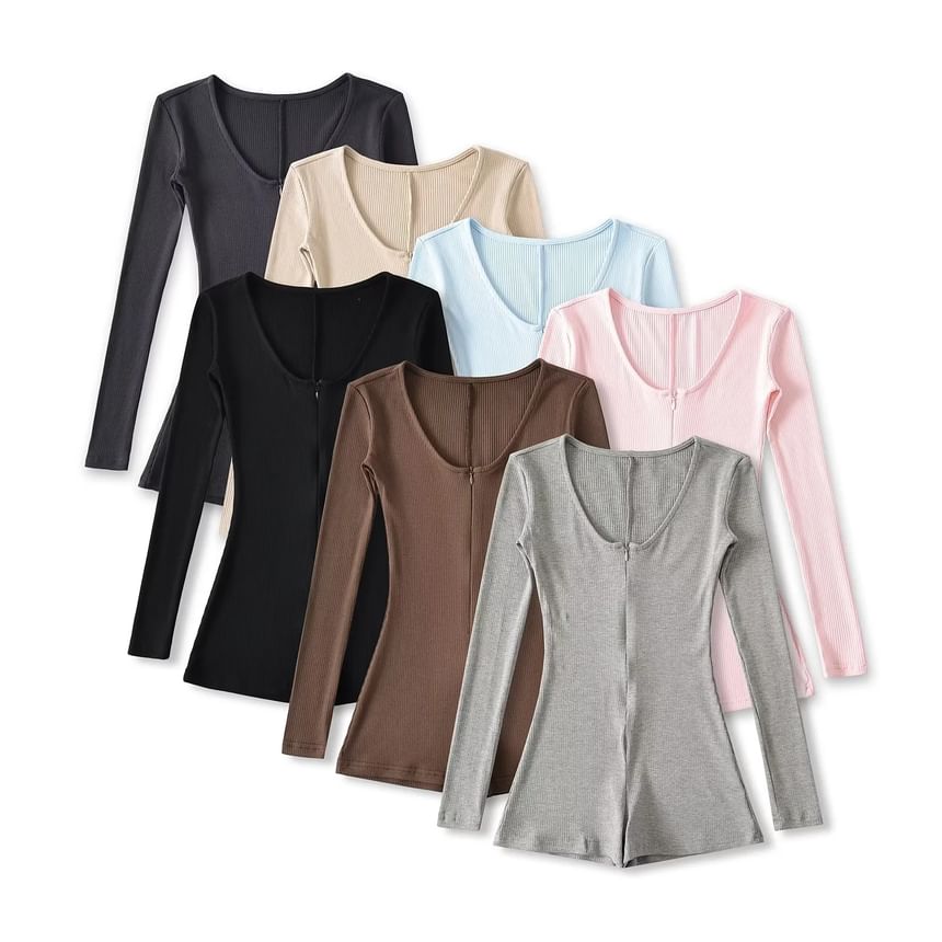 Opuscule - Romper met lange mouwen, ronde hals en geribbelde afwerking