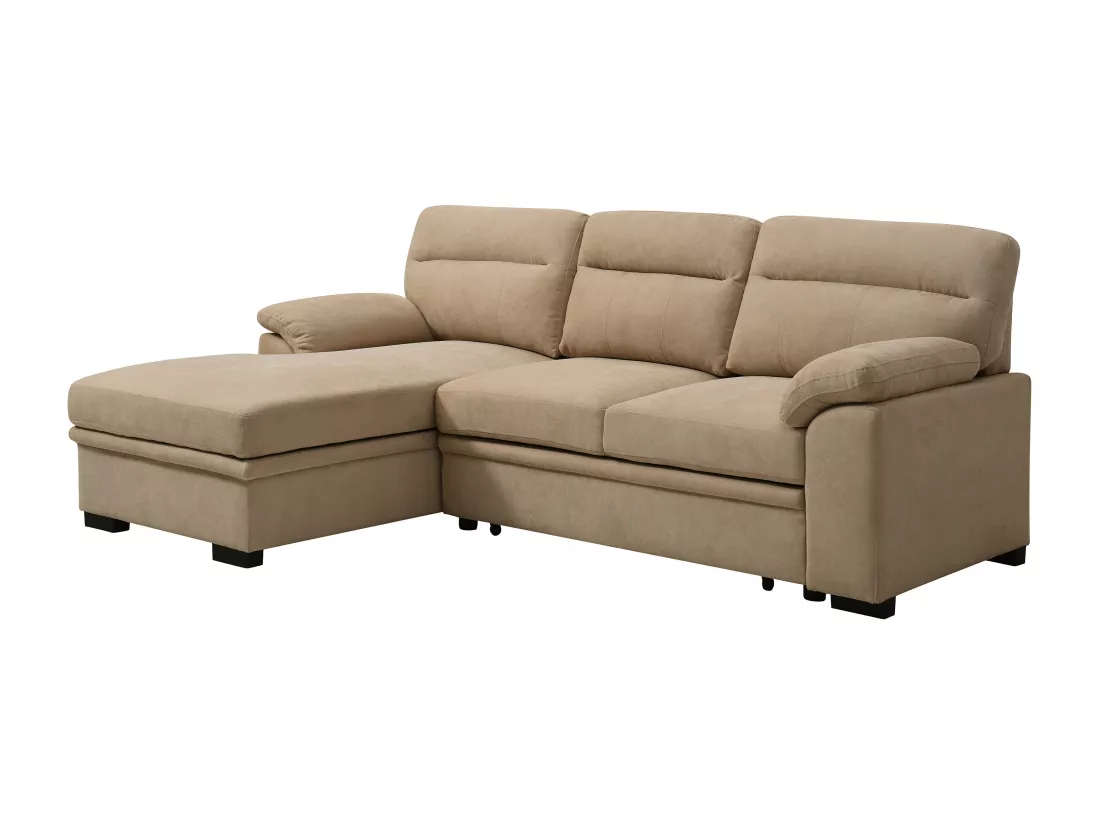 Canapé d'angle gauche convertible en tissu beige ULENIO