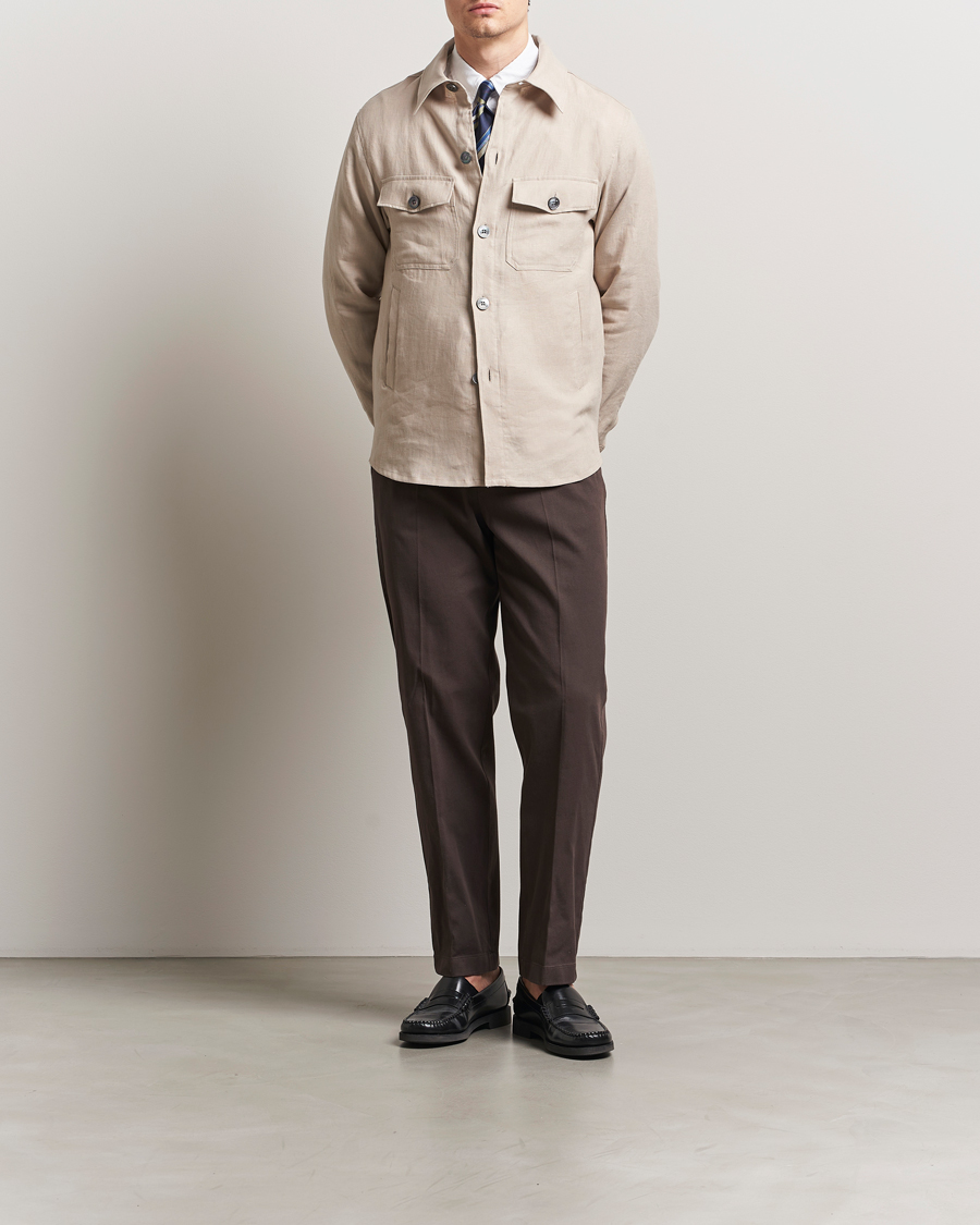 Oscar Jacobson Maverick Linen Shirt Jacket White Grass