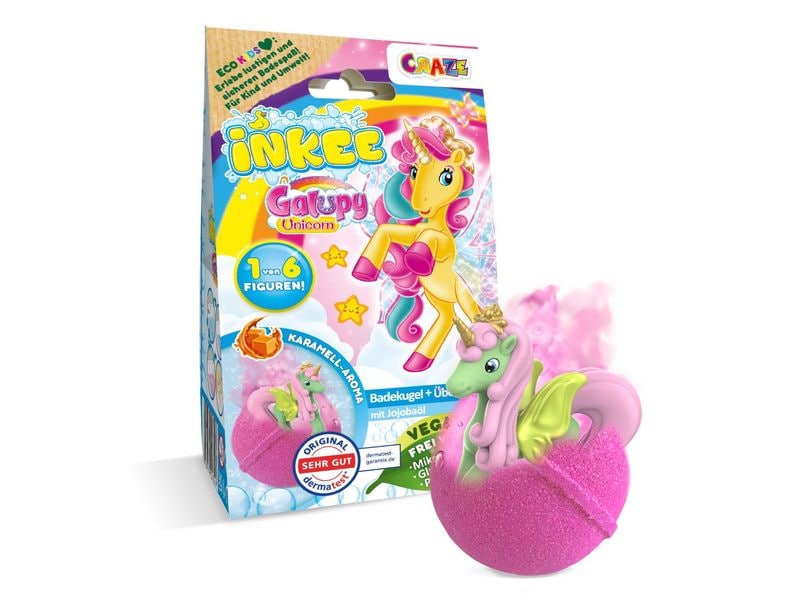 Craze Badespass Inkee Überraschungsbadekugel Galupy Unicorn Vegane Badekugel mit Einhorn-Überraschung