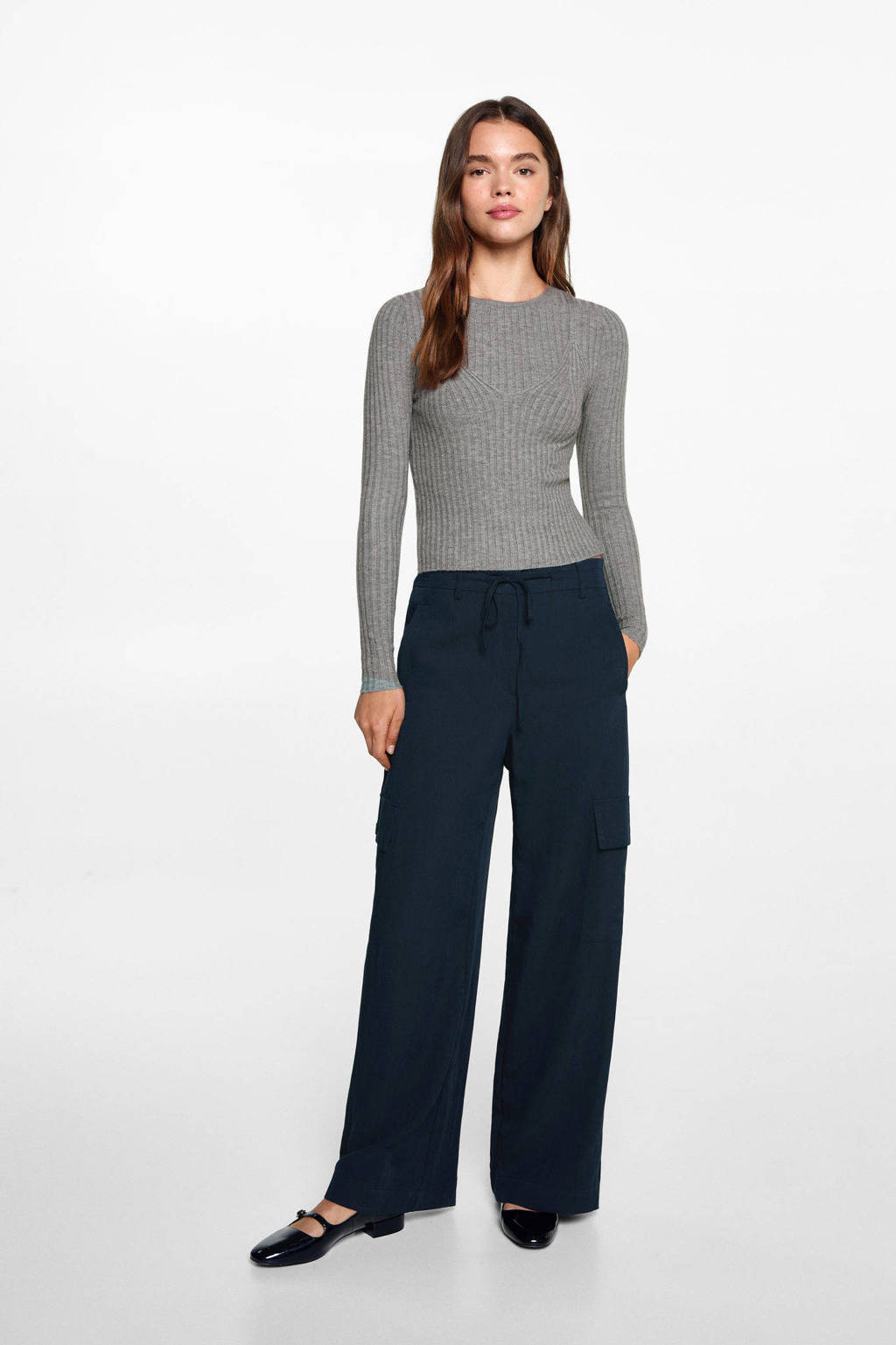 MANGO TEEN wide leg cargobroek marine