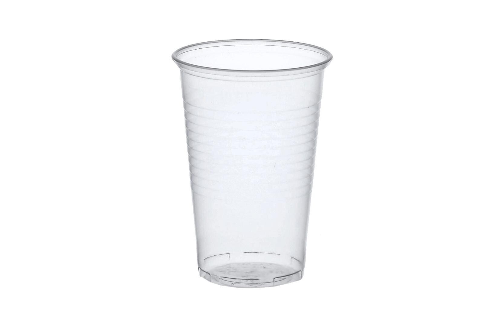 Einwegbecher 300 ml 100 Stück, TransparentTransparenter Kunststoffbecher mit Füllstrich