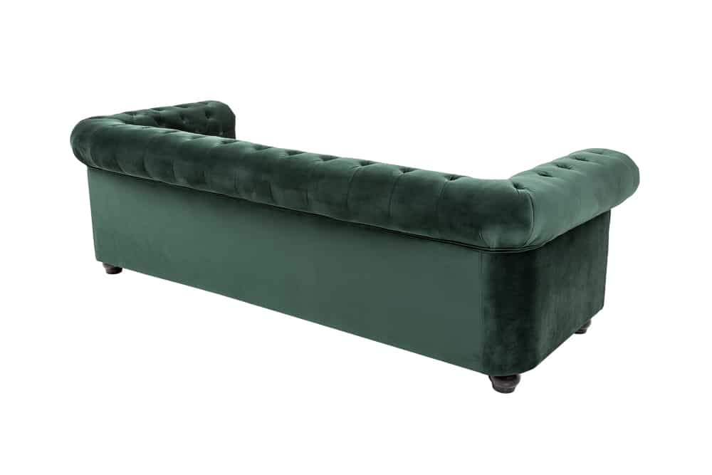 Chesterfield 3-Sitzer Sofa 205cm flaschengrün Samt Federkern Knopfheftung