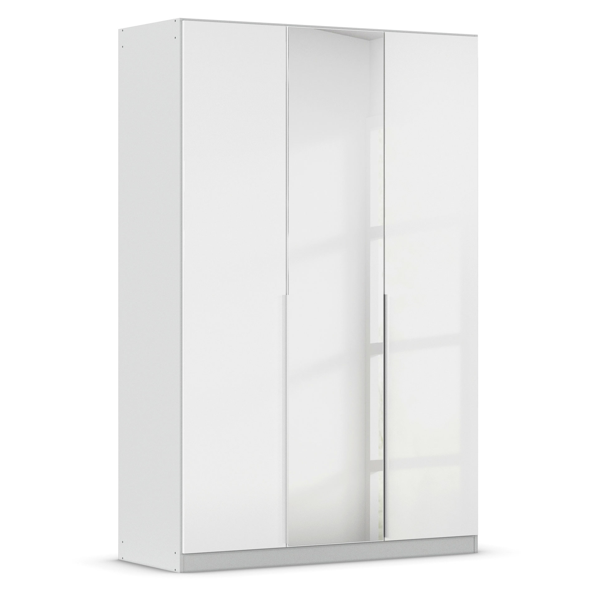 Drehtürenschrank - weiß Hochglanz - seidengrau - Spiegel - 3-türig - 136x210 cm