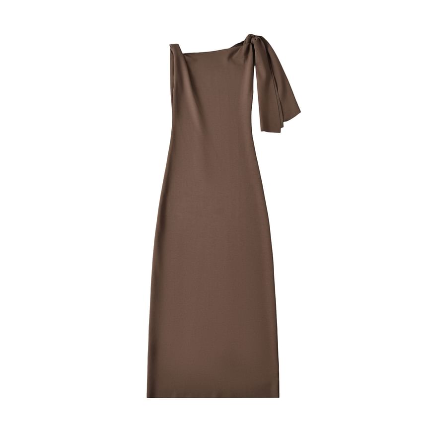 Asiris - Mouwloze asymmetrische effen maxi-A-lijnjurk