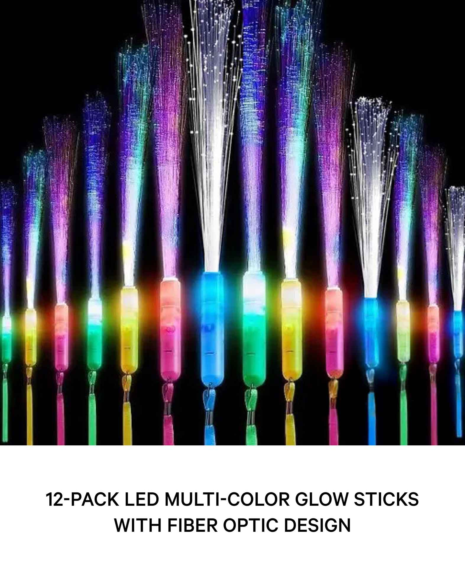 (12er Set) Let's celebrate Blinkender LED Glasfaser Leuchtstab Party Glow Wedel mit Farbwechsel 3 Modi (inkl. LR41 Batterien) - Bunt
