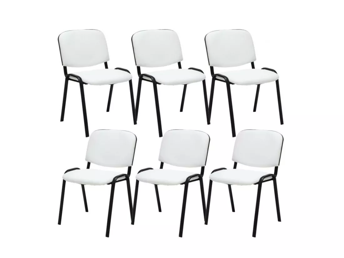 Lot de 6 Chaise de conférence - Similicuir & Métal noir mat - Blanc - Ken