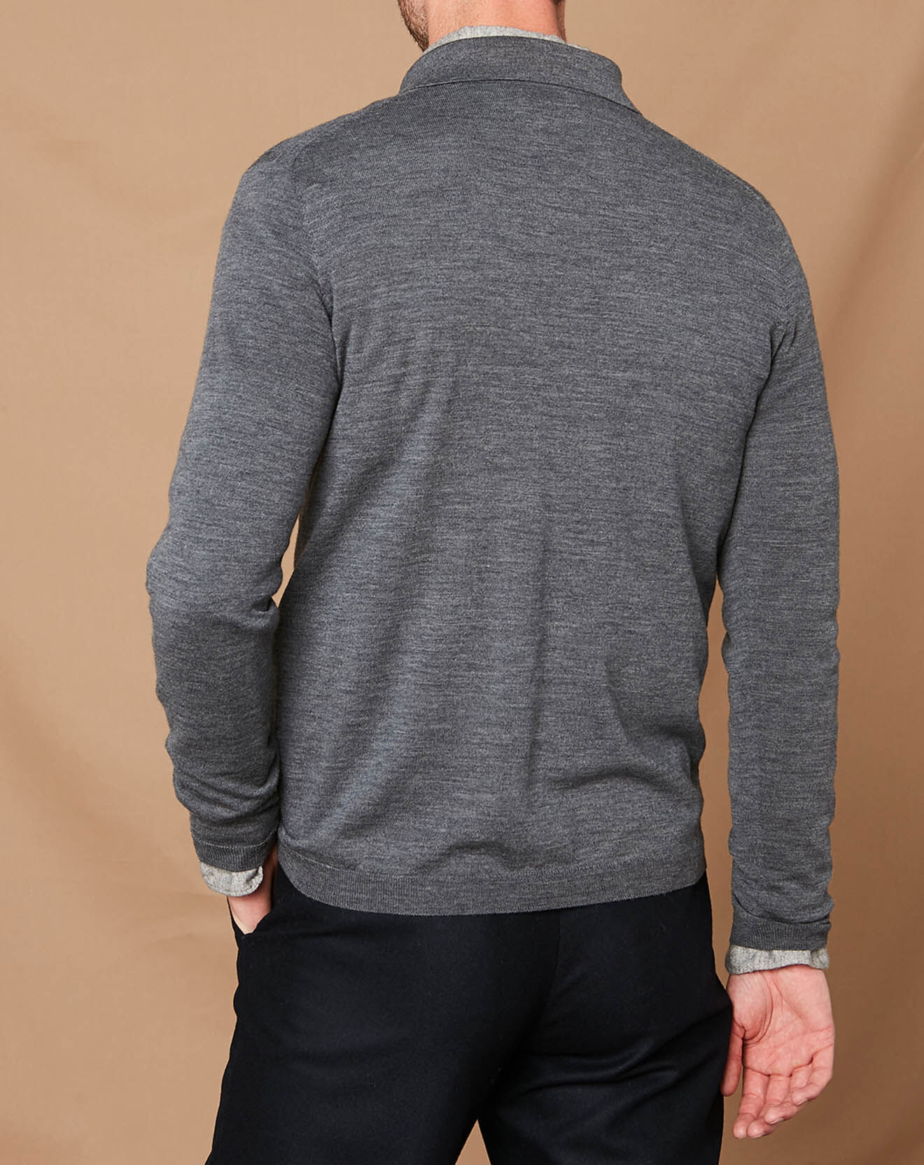 Hartford Pull 100% Laine col polo gris moyen