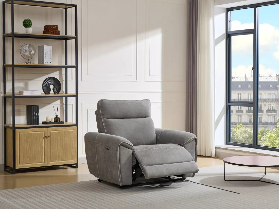Fauteuil relax électrique en tissu gris DJARALO
