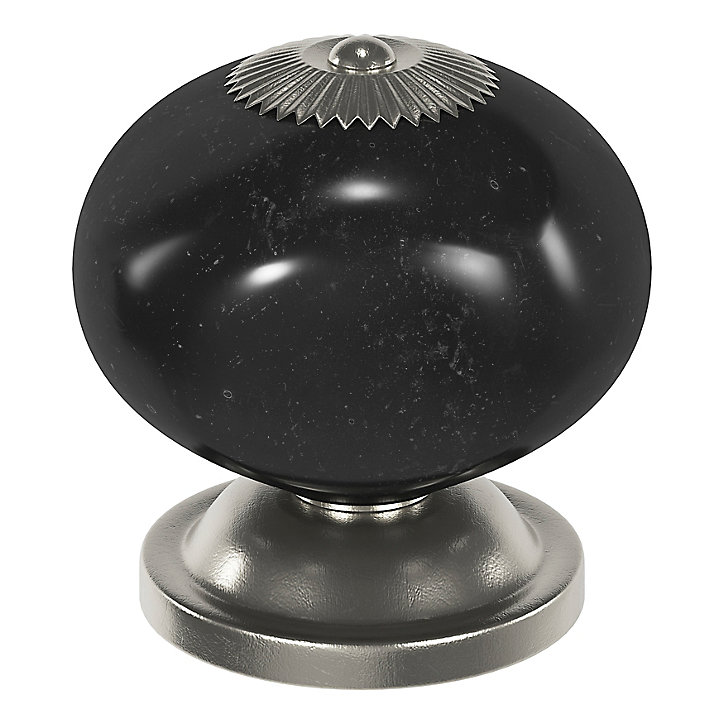 Lot 4 boutons de meuble arrondi Porcelaine Vras GoodHome noir Ø4cm x P.3.8cm