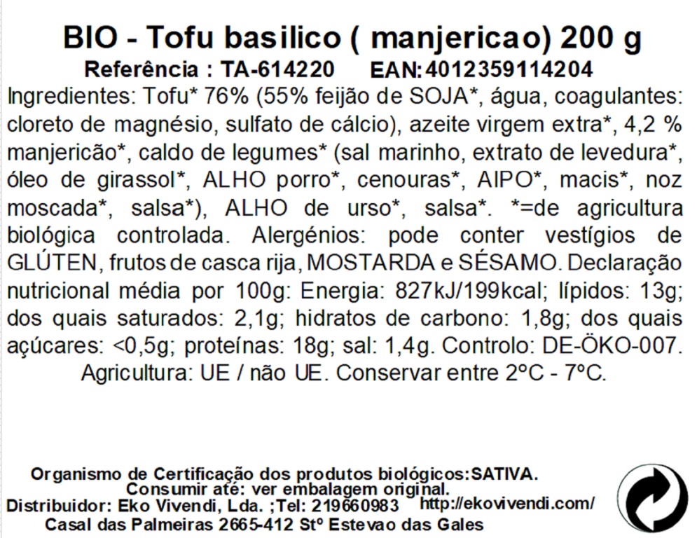 TOFU TAIFUN MANJERICÃO BIO 200G