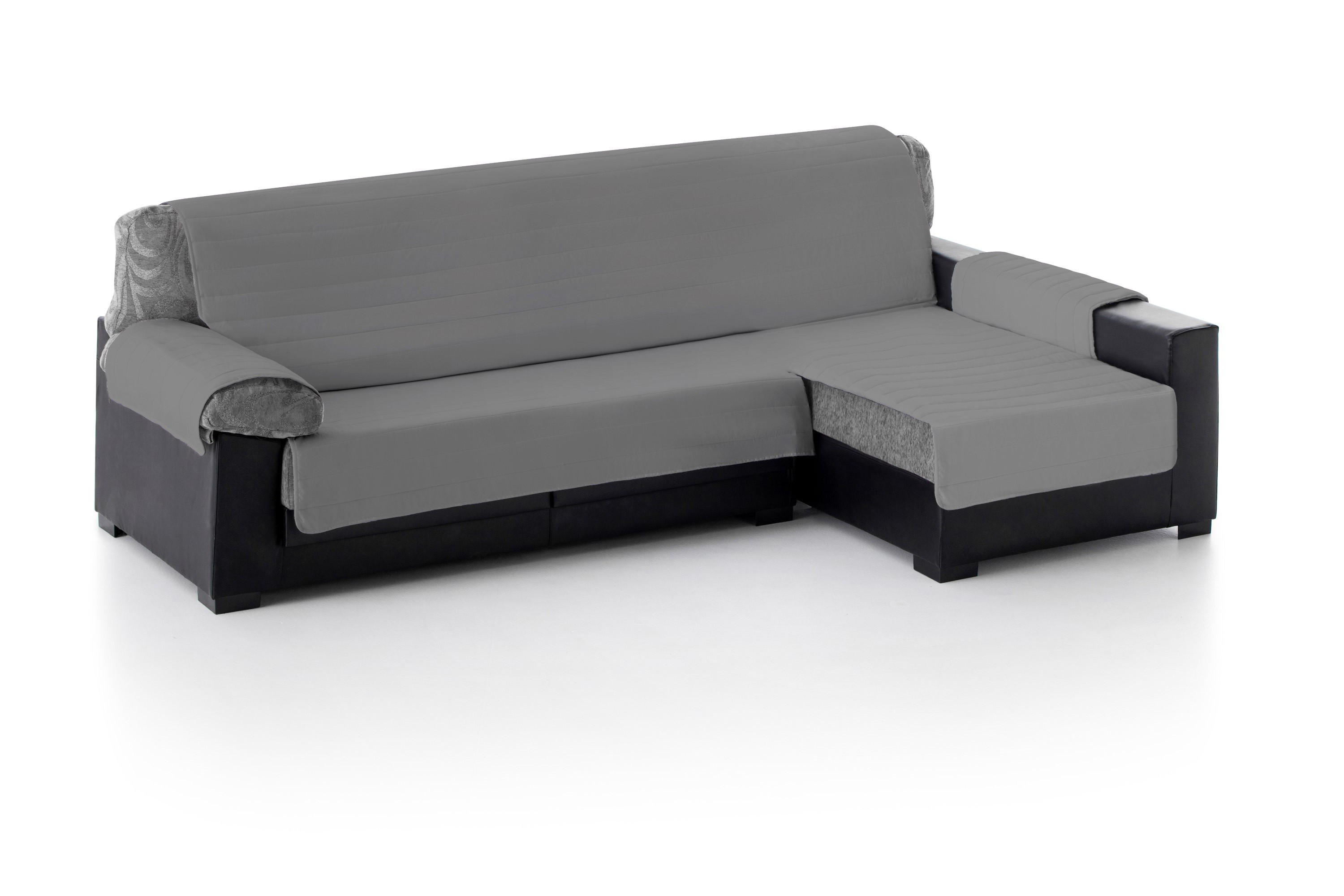Capa acolchoada para sofá com chaise longue à direita em cinza escuro