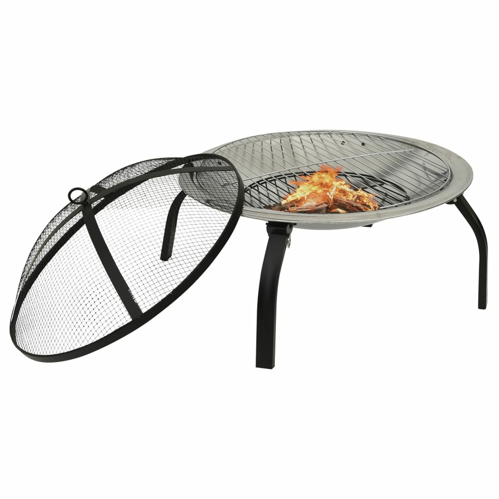 Foyer et barbecue avec tisonnier 2 en 1 56x56x49 cm inox